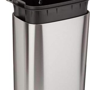 Amazon Basics Smudge Resistant Rectangular Trash Can With Soft-Close Foot Pedal, Brushed Stainless Steel, 30 litre/7.9 Gallon, Satin Nickel Finish, 13.8"L x 11.8"W x 25"H