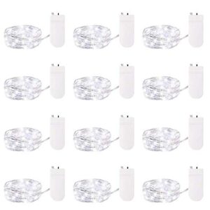 Brightown 12 Pack Led Fairy Lights Battery Operated String Lights Waterproof Silver Wire 7 Feet 20 Led Firefly Starry Moon Lights for DIY Wedding Party Bedroom Patio Christmas (12 Pack, White)