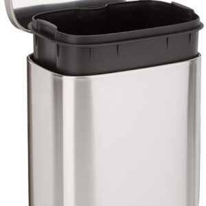 Amazon Basics Smudge Resistant Mini Rectangular Trash Can With Soft-Close Foot Pedal, Brushed Stainless Steel, for Bathroom & small space, 5 L /1.32 Gal, Satin Nickel Finish, 7.3x8.5 x11.8 in (LxWxH)
