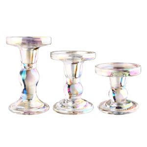 BTGLLAS 3-Piece Set of Glass Candlestick, Crystal Candlestick Holder Holder and Conical Candle, Christmas Candle Holder Decoration, Family Living Room Wedding Candle Holder (7 Colour)