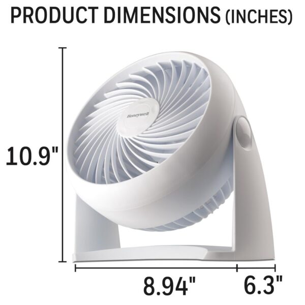 Honeywell TurboForce Air Circulator, Small Tabletop Fan, Quiet Personal Fan for Home or Office, 3 Speeds, 90 Degree Pivoting Head, White, HT-904 - Image 8