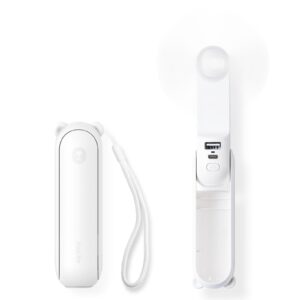 JISULIFE Handheld Mini Fan, 3 IN 1 USB Rechargeable Portable Fan [12-19 Working Hours] with Power Bank, Flashlight, Pocket Design for Travel/Summer/Concerts/Lash, Gifts for Women (White)