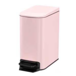 Cesun Small Bathroom Trash Can with Lid Soft Close, Step Pedal, 6 Liter / 1.6 Gallon Stainless Steel Garbage Can with Removable Inner Bucket, Anti-Fingerprint Finish (Pink)