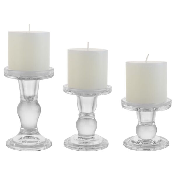 BTGLLAS 3-Piece Set of Glass Candlestick, Crystal Candlestick Holder Holder and Conical Candle, Christmas Candle Holder Decoration, Family Living Room Wedding Candle Holder (Clear) - Image 2