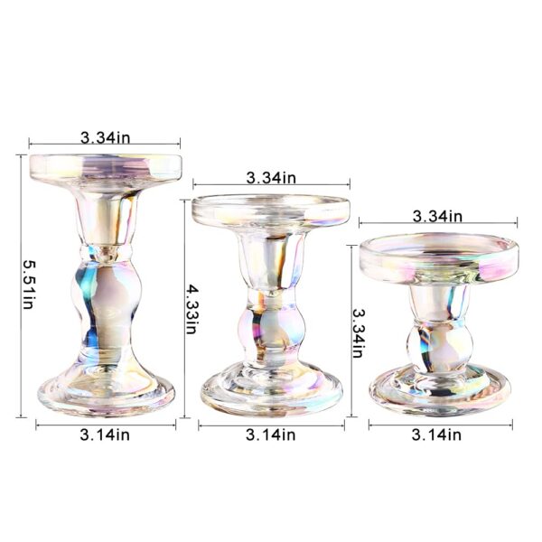 BTGLLAS 3-Piece Set of Glass Candlestick, Crystal Candlestick Holder Holder and Conical Candle, Christmas Candle Holder Decoration, Family Living Room Wedding Candle Holder (7 Colour) - Image 3
