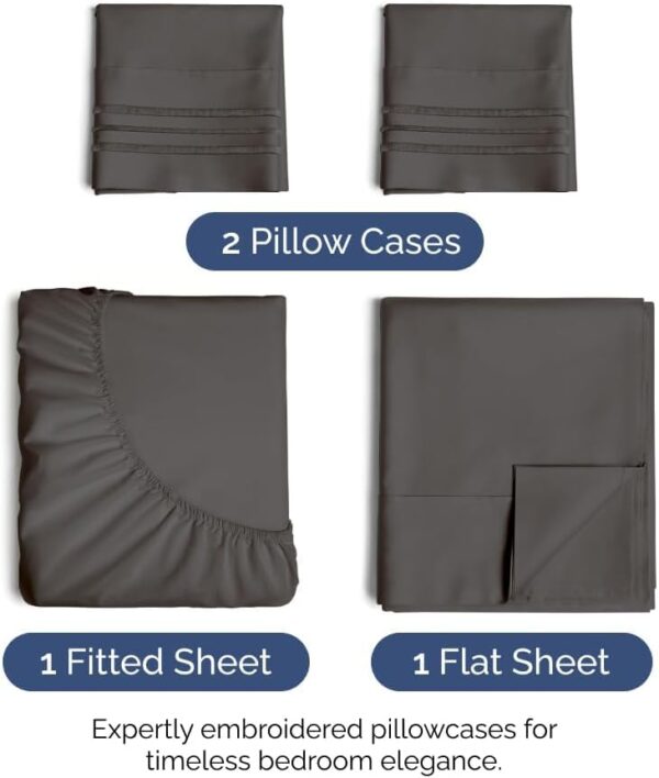 Queen Size 4 Piece Sheet Set - Comfy Breathable & Cooling Bed Sheets Set - Hotel Luxury Bedding for Women, Men, Kids, Teens, Boys & Girls - Deep Pockets, Ultra-Soft, Wrinkle Free - Oeko-Tex - Charcoal - Image 2