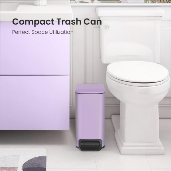 Cesun Small Bathroom Trash Can with Lid Soft Close, Step Pedal, 6 Liter / 1.6 Gallon Stainless Steel Garbage Can with Removable Inner Bucket, Anti-Fingerprint Finish (Purple) - Image 3
