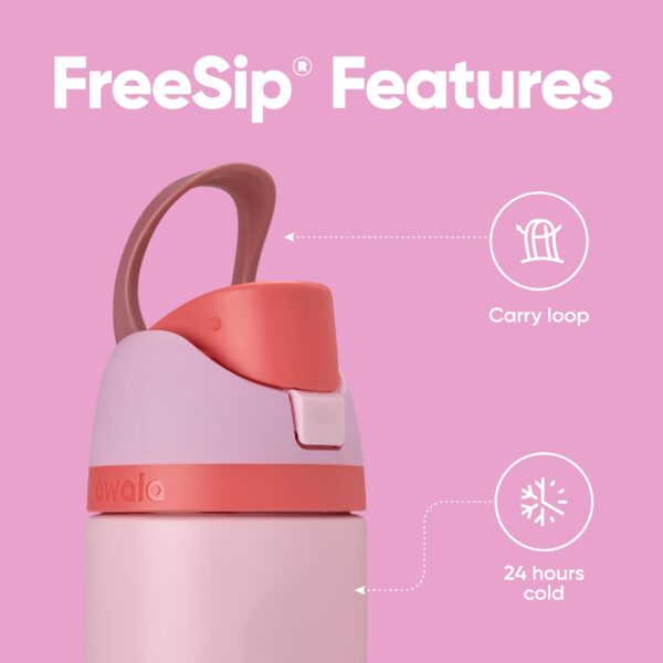 Owala FreeSip Insulated Stainless Steel Water Bottle with Straw for Sports and Travel, BPA-Free Sports Water Bottle, 24 oz, Pink, Angel Food Cake - Image 3