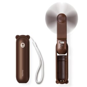 JISULIFE Handheld Mini Fan, 3 IN 1 USB Rechargeable Portable Fan [12-19 Working Hours] with Power Bank, Flashlight, Pocket Design for Travel/Summer/Concerts/Lash, Gifts for Women (Brown)