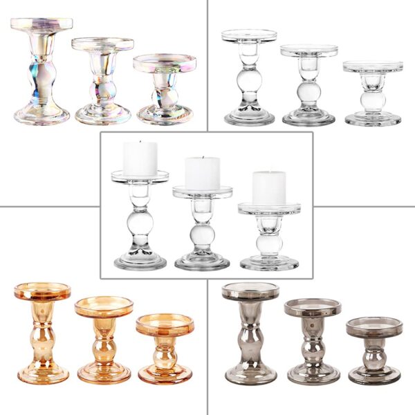 BTGLLAS 3-Piece Set of Glass Candlestick, Crystal Candlestick Holder Holder and Conical Candle, Christmas Candle Holder Decoration, Family Living Room Wedding Candle Holder (7 Colour) - Image 2