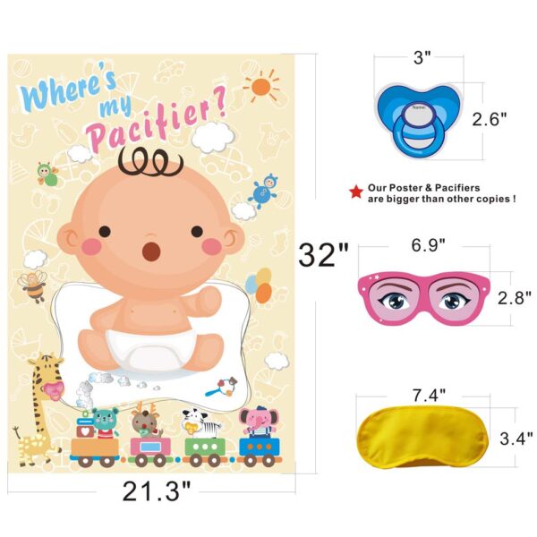 ADJOY Pin The Pacifier on The Baby Game - Baby Shower Party Favors and Game - Pin The Dummy on The Baby Game - Image 4