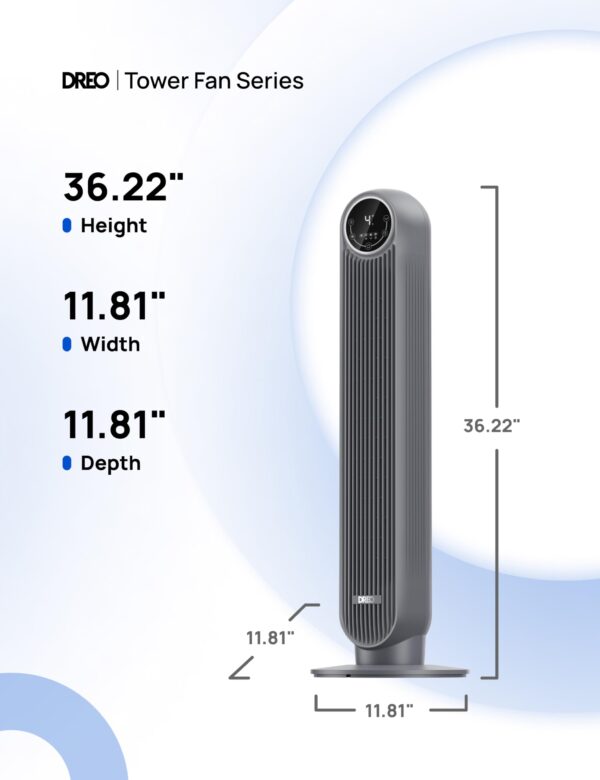 Dreo Tower Fan for Bedroom, 25ft/s Velocity Quiet Floor Fan, 90° Oscillating Fans for Indoors with 4 Speeds, 4 Modes, 8H Timer, Bladeless Fan, Standing Fans, Grey, Nomad One (DR-HTF007) - Image 8