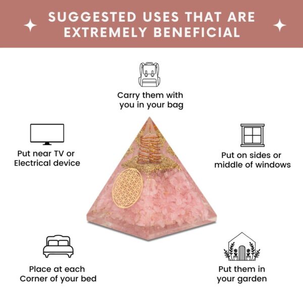 Agate Mart Rose Quartz Pyramid - Healing Crystals for Success - Amplify Meditation with Orgonite Energy, Includes Black Tourmaline Pendant - Image 3