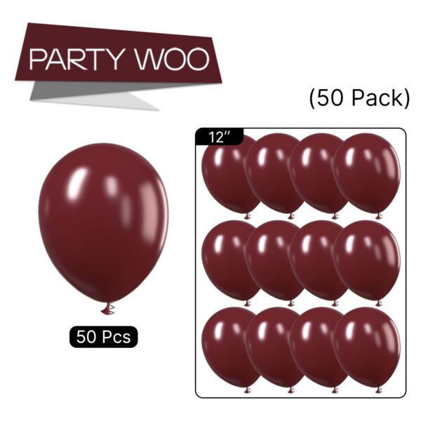 PartyWoo Retro Red Balloons, 50 pcs 12 Inch Burgundy Balloons, Maroon Balloons for Balloon Garland Arch as Party Decorations, Birthday Decorations, Wedding Decorations, Baby Shower Decorations - Image 8