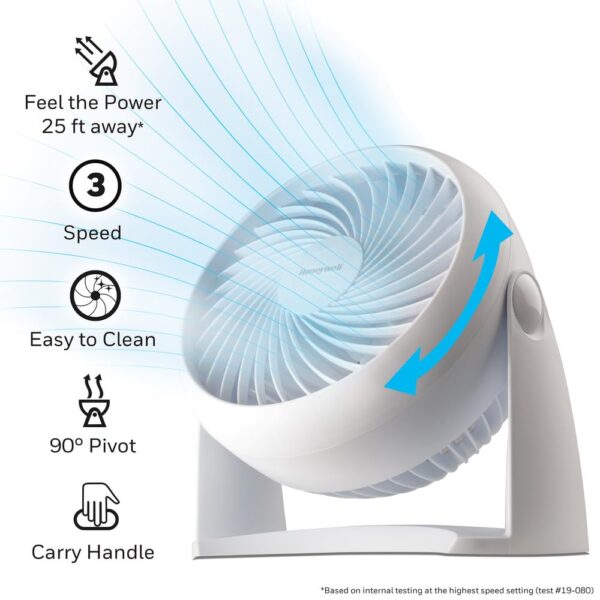Honeywell TurboForce Air Circulator, Small Tabletop Fan, Quiet Personal Fan for Home or Office, 3 Speeds, 90 Degree Pivoting Head, White, HT-904 - Image 2