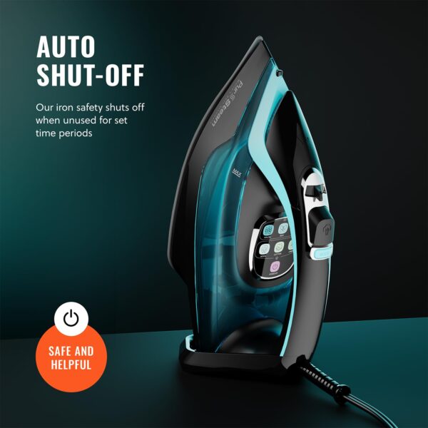 PurSteam SteamTech Elite 1750W Steam Iron, Digital Temp Control & LED Display, Ceramic Soleplate, Adjustable Steam, Self-Clean, Anti-Calc, Anti-Drip, Auto Shut-Off - Image 8