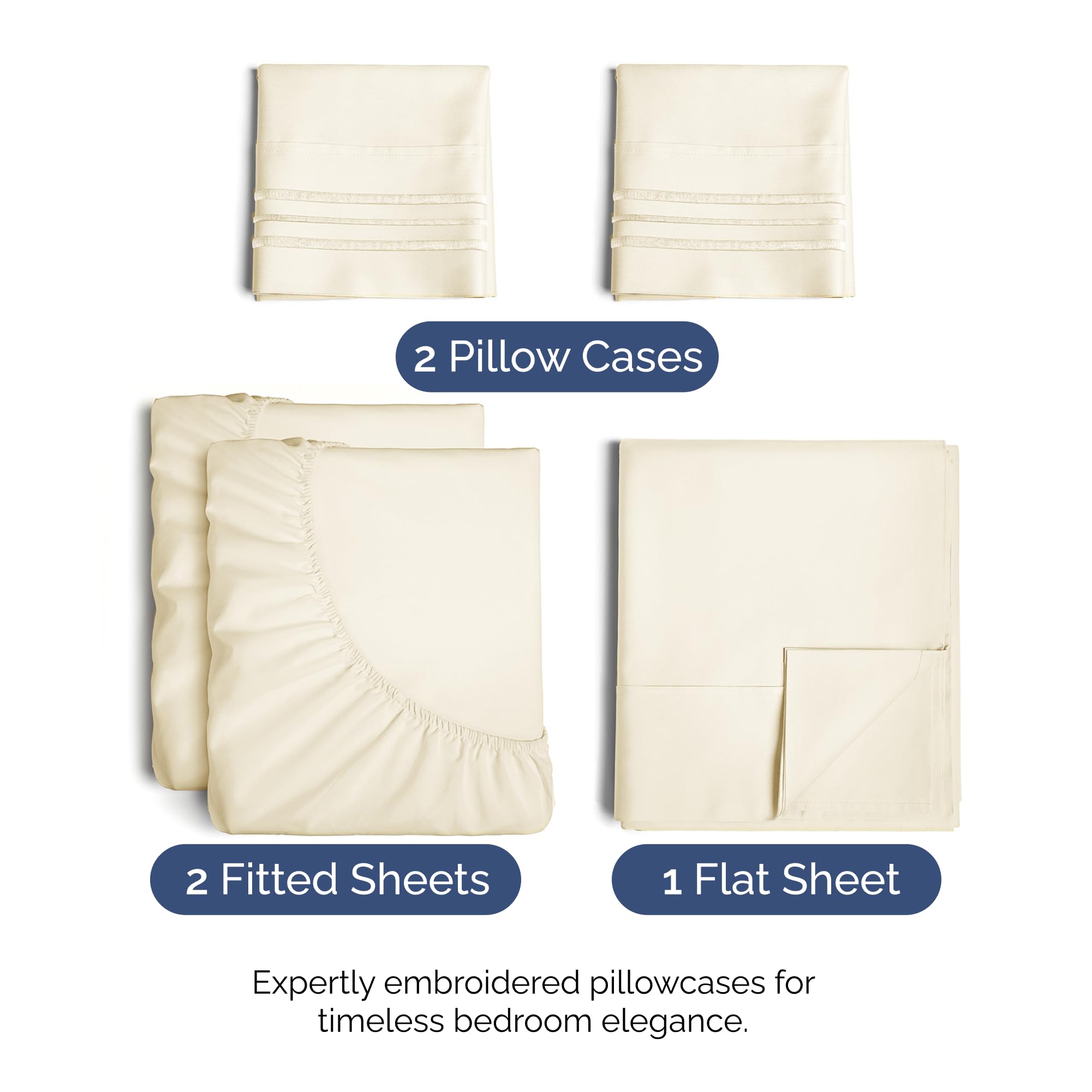 Split King Size 5 Piece Sheet Set - Comfy Breathable & Cooling Bed Sheets Set - Hotel Luxury Bedding for Women, Men, Kids, Teens, Boys & Girls - Deep Pockets, Soft, Wrinkle Free - Oeko-Tex - Off White - Image 2