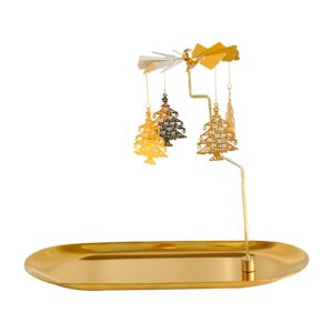 Creahaus Spinning Candle Holder with Tray, Glod Carousel Candle Spinner, Rotating Metal Tea Light Candle Holder for Table Centerpiece, Christmas, Valentine's Day, Party Decor, Gift (Christmas Tree)