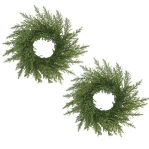 2 Pcs Christmas Candle Rings Wreath Norfolk Pine Wreaths Artificial Green Pine Garland 3 Inch Center Candle Ring Holder for Christmas Wedding Home Cabinet Summer Table Centerpiece (Green)