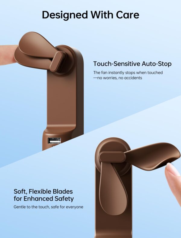 JISULIFE Handheld Mini Fan, 3 IN 1 USB Rechargeable Portable Fan [12-19 Working Hours] with Power Bank, Flashlight, Pocket Design for Travel/Summer/Concerts/Lash, Gifts for Women (Brown) - Image 7
