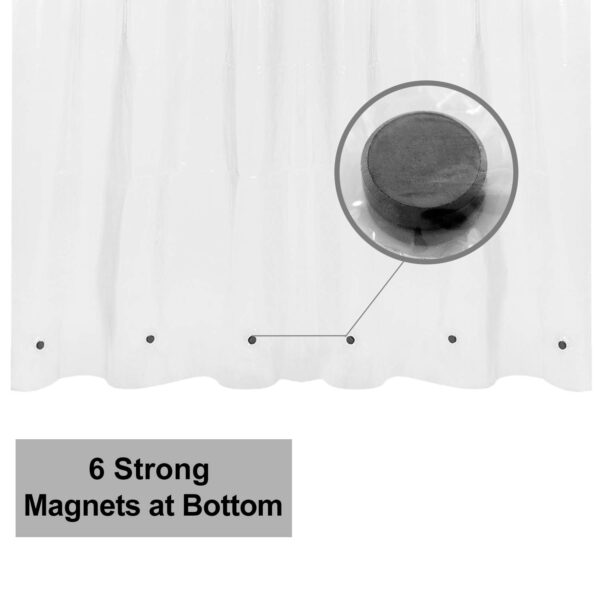 Shower Curtain Liner with 6 Magnets - Heavy Duty PEVA Plastic Shower Curtain for Bathroom, Waterproof Vinyl & See Through Bath Liner, Metal Grommets - Clear, 72x72 - Image 2