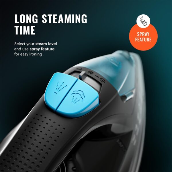 PurSteam Professional 1250W Steam Iron | Powerful Steamer with Burst of Steam & Spray | Non-Stick Soleplate, Easy Temperature Control & Auto Shut-Off - Image 6