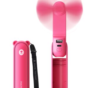 JISULIFE Handheld Mini Fan, 3 IN 1 USB Rechargeable Portable Fan [12-19 Working Hours] with Power Bank, Flashlight, Pocket Design for Travel/Summer/Concerts/Lash, Gifts for Women (Fuchsia)
