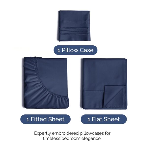 Twin Size 3 Piece Sheet Set - Comfy Breathable & Cooling Bed Sheets Set - Hotel Luxury Bedding for Women, Men, Kids, Teens, Boys & Girls - Deep Pockets, Ultra-Soft, Wrinkle Free - Oeko-Tex - Navy Blue - Image 2