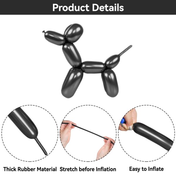 ZBYDNG Metallic Black Long Balloons Premium 260 Twisting Animals Magic Balloons for Birthday Kids Wedding Party Supply 100pcs - Image 3