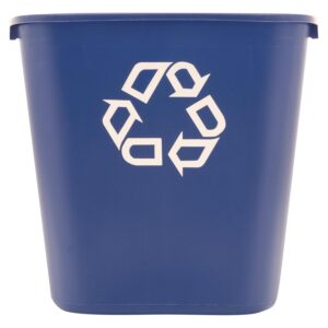Rubbermaid Commercial Products Deskside Recycling Can, 7-Gallon/28-Quart, Blue Recycling Symbol, Plastic, for Bedroom/Bathroom/Office/Under Desk/Sink