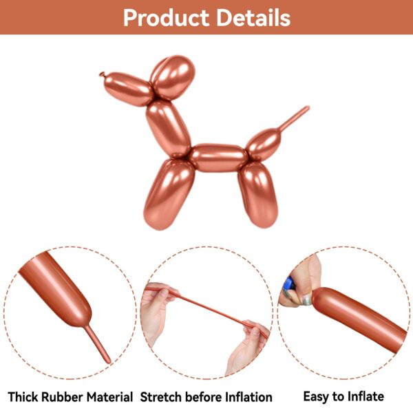 ZBYDNG Metallic Rose Gold Long Balloons Premium 260 Twisting Animals Magic Balloons for Birthday Kids Wedding Party Supply 100pcs - Image 3