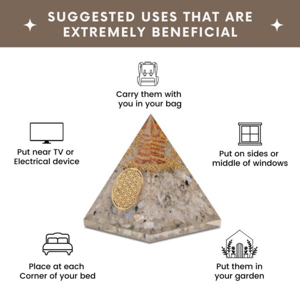 Agate Mart Orgonite Pyramids featuring Moonstone and Black Tourmaline Pendant - Emitting Vibrant Energy Pyramid for Anti-stress - Calmness – Growth – Strength – Healing Crystal Gemstone - Image 6