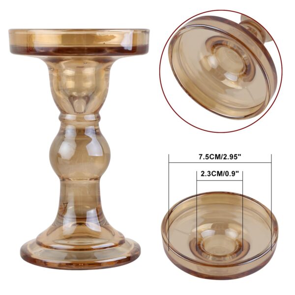 BTGLLAS 3-Piece Set of Amber Glass Candlestick, Crystal Candlestick Holder Holder and Conical Candle, Christmas Candle Holder Decoration, Family Living Room Wedding Candle Holder (Amber) - Image 4