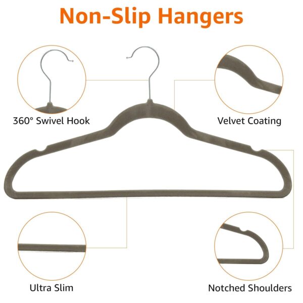 Amazon Basics Slim, Velvet, Non-Slip Suit Clothes Hangers, Gray/Silver - Pack of 50 - Image 8
