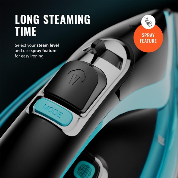 PurSteam SteamTech Elite 1750W Steam Iron, Digital Temp Control & LED Display, Ceramic Soleplate, Adjustable Steam, Self-Clean, Anti-Calc, Anti-Drip, Auto Shut-Off - Image 6