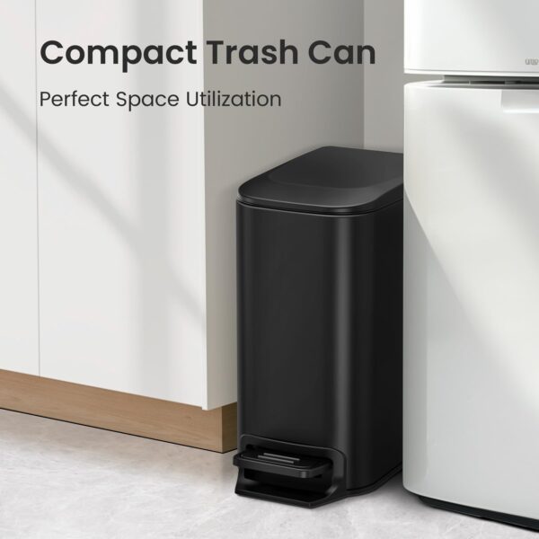 Cesun Small Bathroom Trash Can with Lid Soft Close, Step Pedal, 6 Liter / 1.6 Gallon Stainless Steel Garbage Can with Removable Inner Bucket, Anti-Fingerprint Finish (Matt Black) - Image 3