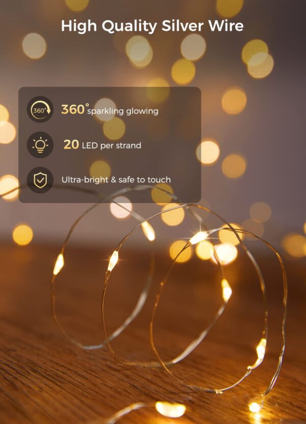 Brightown 24 Pack Fairy Lights Battery Operated String Lights 7 Feet 20 LED Waterproof Christmas Light Silver Wire Firefly Starry Moon Light for Bedroom DIY Party Wedding Patio Christmas - Image 7