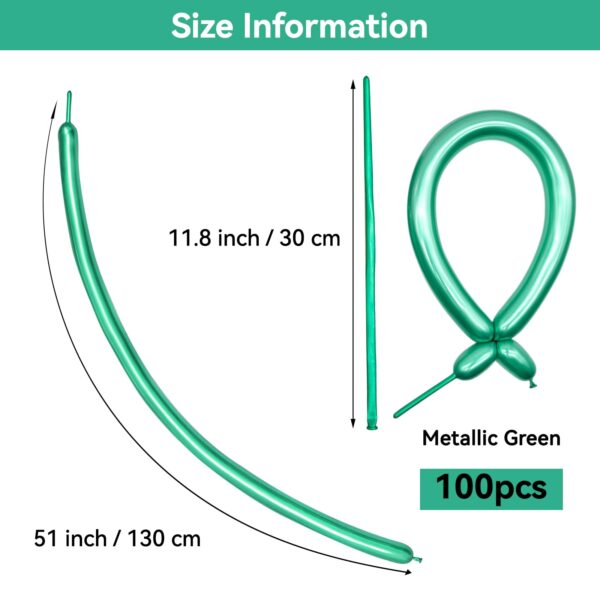 ZBYDNG Metallic Green Long Balloons Premium 260 Twisting Animals Magic Balloons for Birthday Kids Wedding Party Supply 100pcs - Image 2