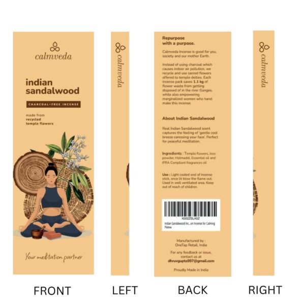 Indian Sandalwood Incense Sticks - 80 Sticks, Charcoal Free, Upcycled Flowers, All Natural, Non Toxic, Meditation & Stress Relief - Image 5