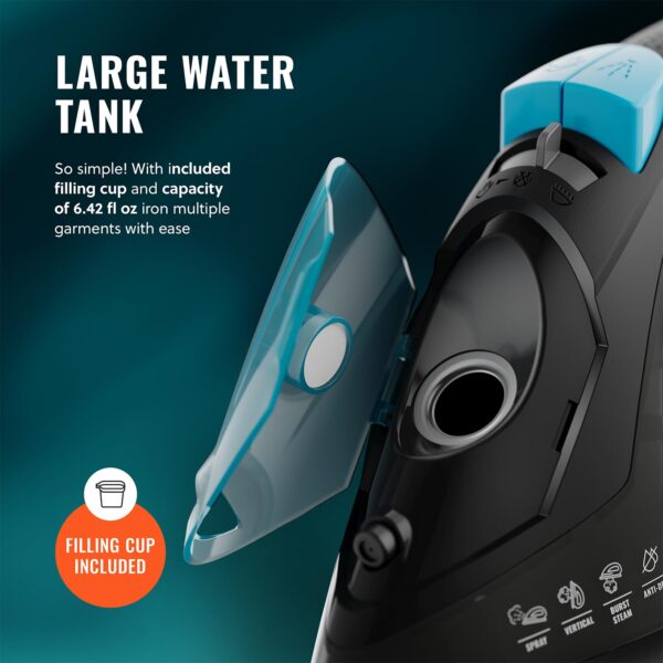 PurSteam Professional 1250W Steam Iron | Powerful Steamer with Burst of Steam & Spray | Non-Stick Soleplate, Easy Temperature Control & Auto Shut-Off - Image 9