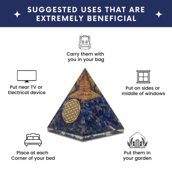 Agate Mart Lapis Lazuli Orgonite Pyramid - Healing Crystals for Success - Elevate Meditation with Orgonite Energy, Includes Black Tourmaline Pendant - Image 5