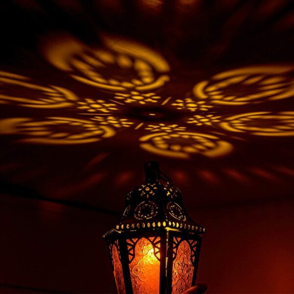 DECORKEY Moroccan Lantern Decorative Indoor & Outdoor, 13.6’’ Vintage Decorative Hanging Lanterns with Chian for Home Porch Patio Decor, Metal Ramadan Christmas Candle Holder Decorations (Amber) - Image 6