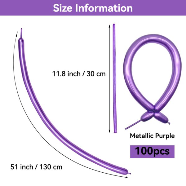 ZBYDNG Metallic Pruple 260 Balloons Premium Long Twisting Animals Magic Balloons for Birthday Kids Wedding Party Supply 100pcs - Image 2