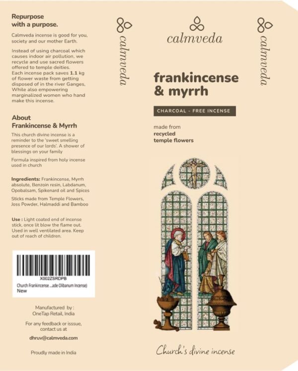 Calmveda Church Frankincense and Myrrh Incense - (80 Sticks) Charcoal Free Incense, Made from upcycled Flowers | Used as Spiritual Healing Incense in Church (Handmade Olibanum Incense) - Image 8