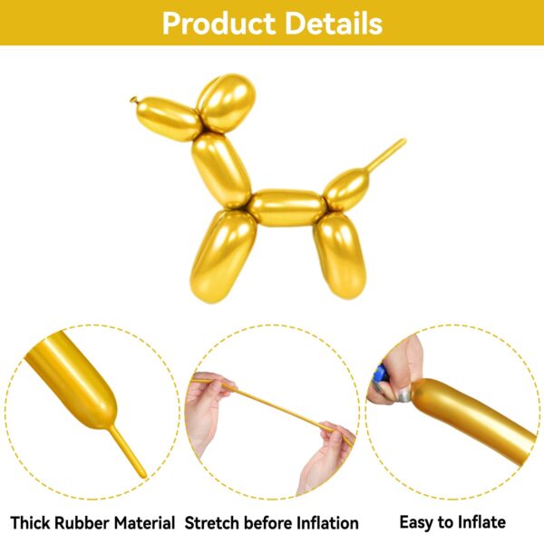 ZBYDNG Metallic Gold Long Balloons Premium 260 Twisting Animals Magic Balloons for Birthday Kids Wedding Party Supply 100pcs - Image 3
