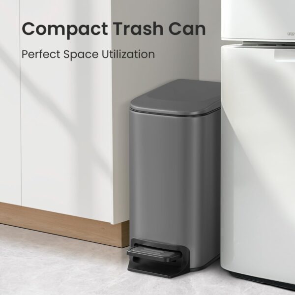 Cesun Small Bathroom Trash Can with Lid Soft Close, Step Pedal, 6 Liter / 1.6 Gallon Stainless Steel Garbage Can with Removable Inner Bucket, Anti-Fingerprint Finish (Gray) - Image 3