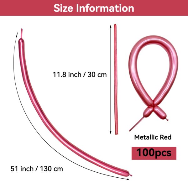 ZBYDNG Metallic Red Long Balloons Premium 260 Twisting Animals Magic Balloons for Birthday Kids Wedding Party Supply 100pcs - Image 2
