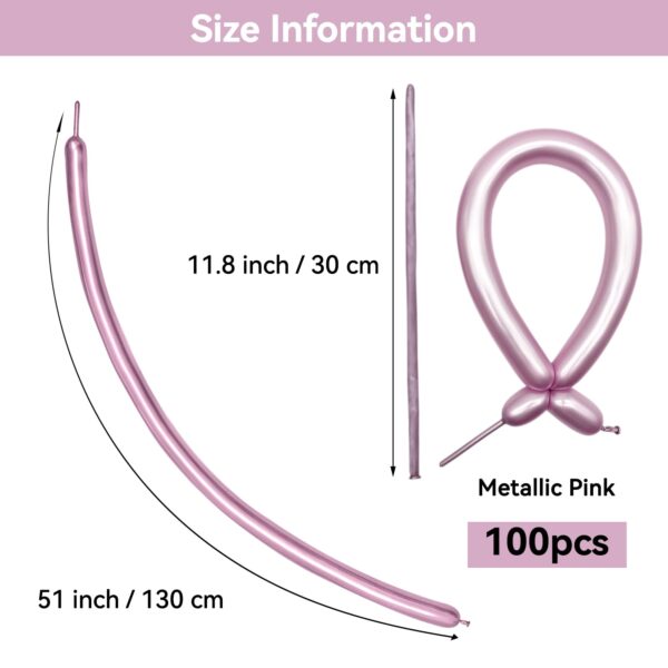 ZBYDNG Metallic Pink Long Balloons Premium 260 Twisting Animals Magic Balloons for Birthday Kids Wedding Party Supply 100pcs - Image 2