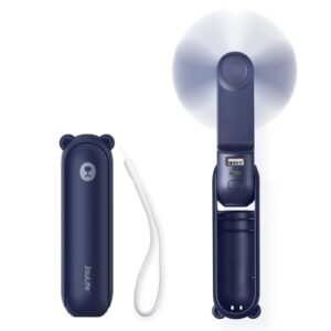 JISULIFE Handheld Mini Fan, 3 IN 1 USB Rechargeable Portable Fan [12-19 Working Hours] with Power Bank, Flashlight, Pocket Design for Travel/Summer/Concerts/Lash, Gifts for Women (Dark Blue)