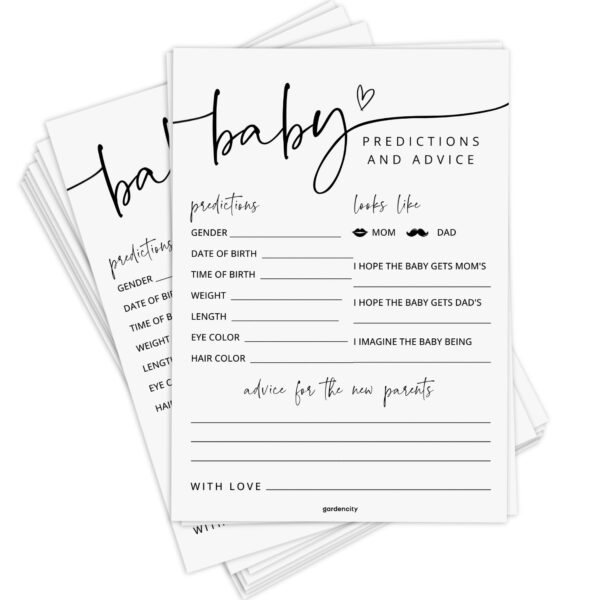 GardenCity 50 Large Baby Predictions Cards, Advice and Wishes, Fun Baby Shower Games for Boy or Girl, Gender Neutral - Minimalist
